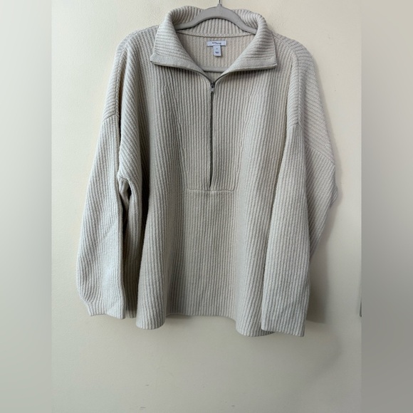 Daily Ritual Women's Cream Ribbed Half Zip Sweater, size XL - Picture 2 of 8